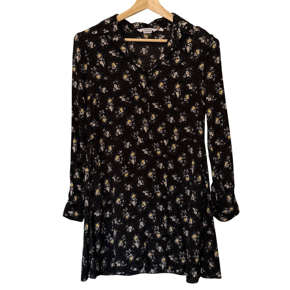 & Other Stories Stockholm Atelier Black Floral Long Sleeve Button Shirt Dress 8